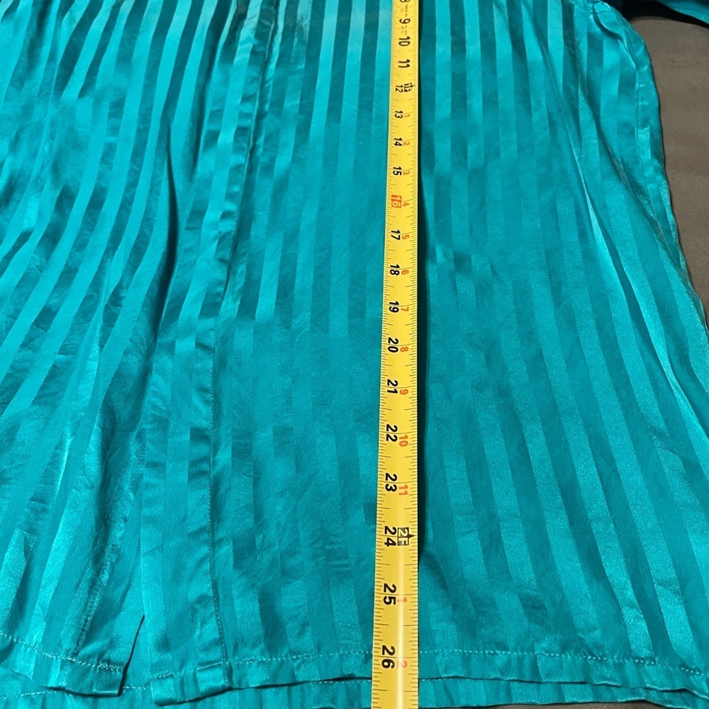 Vintage Genelli 100% Silk Button Up Shirt Mens L Tone On Tone Striped Teal - Picture 7 of 8